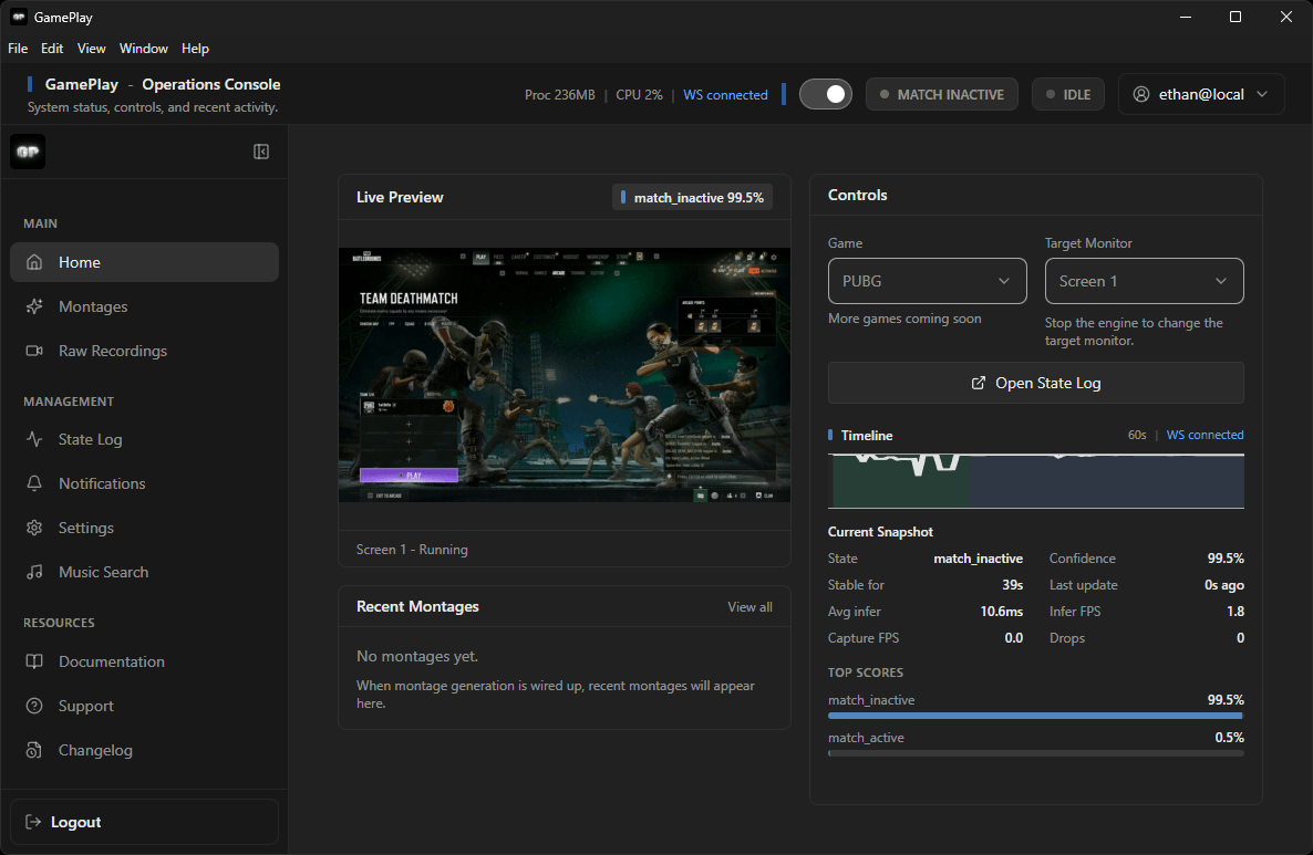 GamePlay desktop app — recording and montages